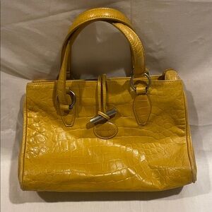 Charles Jourdan mustard Yellow Crocodile Embossed Leather Handbag